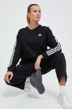 Bavlnená mikina adidas dámska, čierna farba, jednofarebná, IC8766