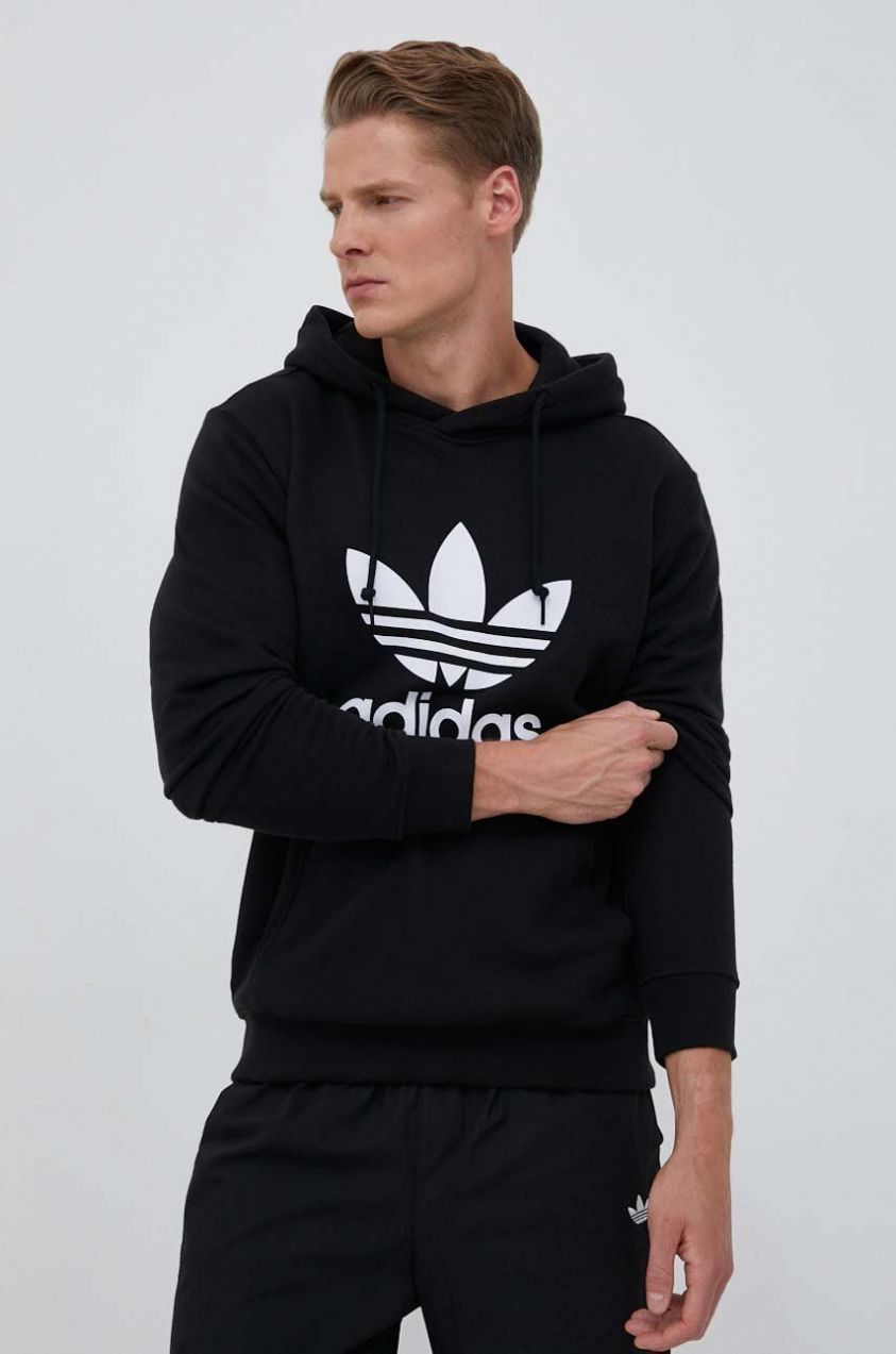 Bavlnená mikina adidas Originals Classics Trefoil Hoodie pánska, čierna farba, s kapucňou, s potlačou, IM4489