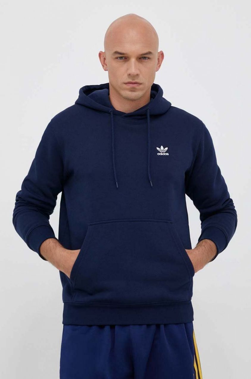 Mikina adidas Originals Trefoil Essentials Hoodie pánska, tmavomodrá farba, s kapucňou, s nášivkou,  IM4524