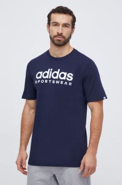Bavlnené tričko adidas pánsky, tmavomodrá farba, s potlačou, IW8834