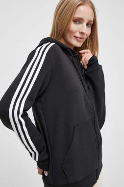 Mikina adidas dámska, čierna farba, s kapucňou, s nášivkou,  HZ5743