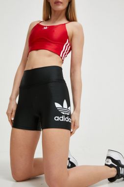 Šortky adidas Originals dámske, čierna farba, s potlačou, vysoký pás, IR5520