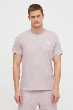 Bavlnené tričko adidas pánske, fialová farba, melanžové, IR5319