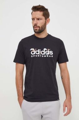 Bavlnené tričko adidas pánske, čierna farba, s potlačou, IS2863