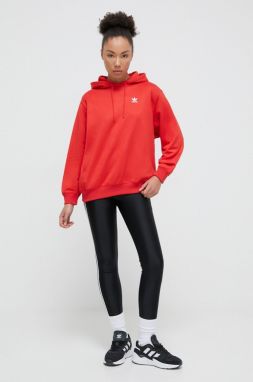 Mikina adidas Originals dámska, červená farba, s kapucňou, s potlačou, IP0585