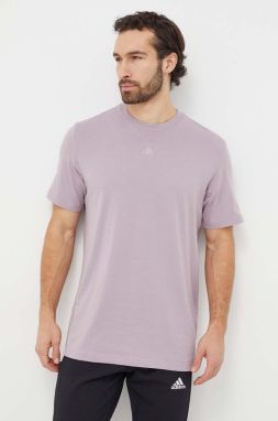 Bavlnené tričko adidas pánske, fialová farba, jednofarebný, IR9116