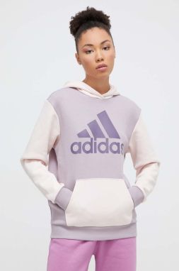 Mikina adidas dámska, fialová farba, s kapucňou, s potlačou, IR9340