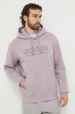 Mikina adidas pánska, fialová farba, s kapucňou, s potlačou, IW1204