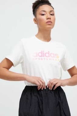 Bavlnené tričko adidas dámske, béžová farba, IR5890