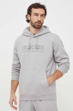 Mikina adidas pánska, šedá farba, s kapucňou, s potlačou, IW1205