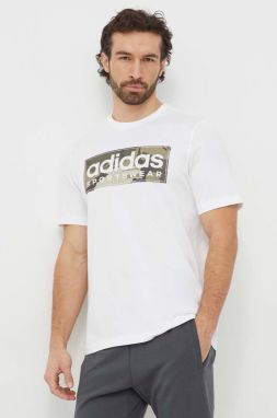 Bavlnené tričko adidas pánske, biela farba, s potlačou, IN6473