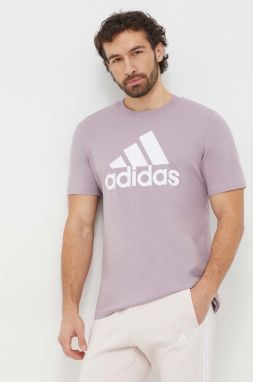 Bavlnené tričko adidas pánske, fialová farba, s potlačou, IS1313