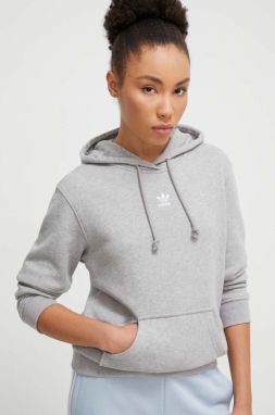 Bavlnená mikina adidas Originals dámska, šedá farba, s kapucňou, melanžová, IJ9760