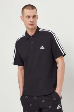 Bavlnené polo tričko adidas čierna farba, s nášivkou,  IC9310