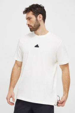 Bavlnené tričko adidas pánske, béžová farba, s nášivkou,  IR5175