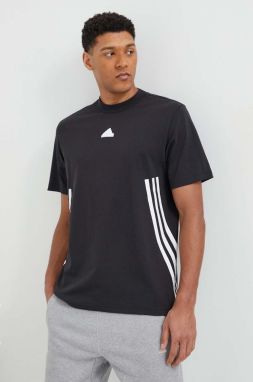 Bavlnené tričko adidas pánske, čierna farba, s potlačou, IR9166