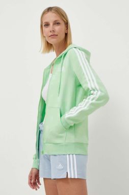 Mikina adidas dámska, zelená farba, s kapucňou, s nášivkou,  IR6077