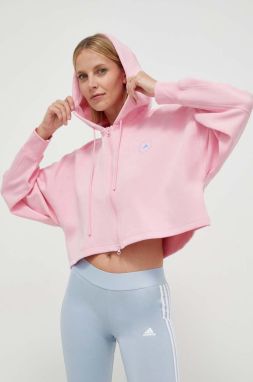 Tepláková mikina adidas by Stella McCartney ružová farba, s kapucňou, s potlačou, IT2538