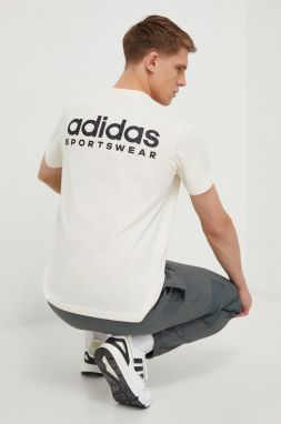 Bavlnené tričko adidas pánske, béžová farba, s potlačou, IX4454