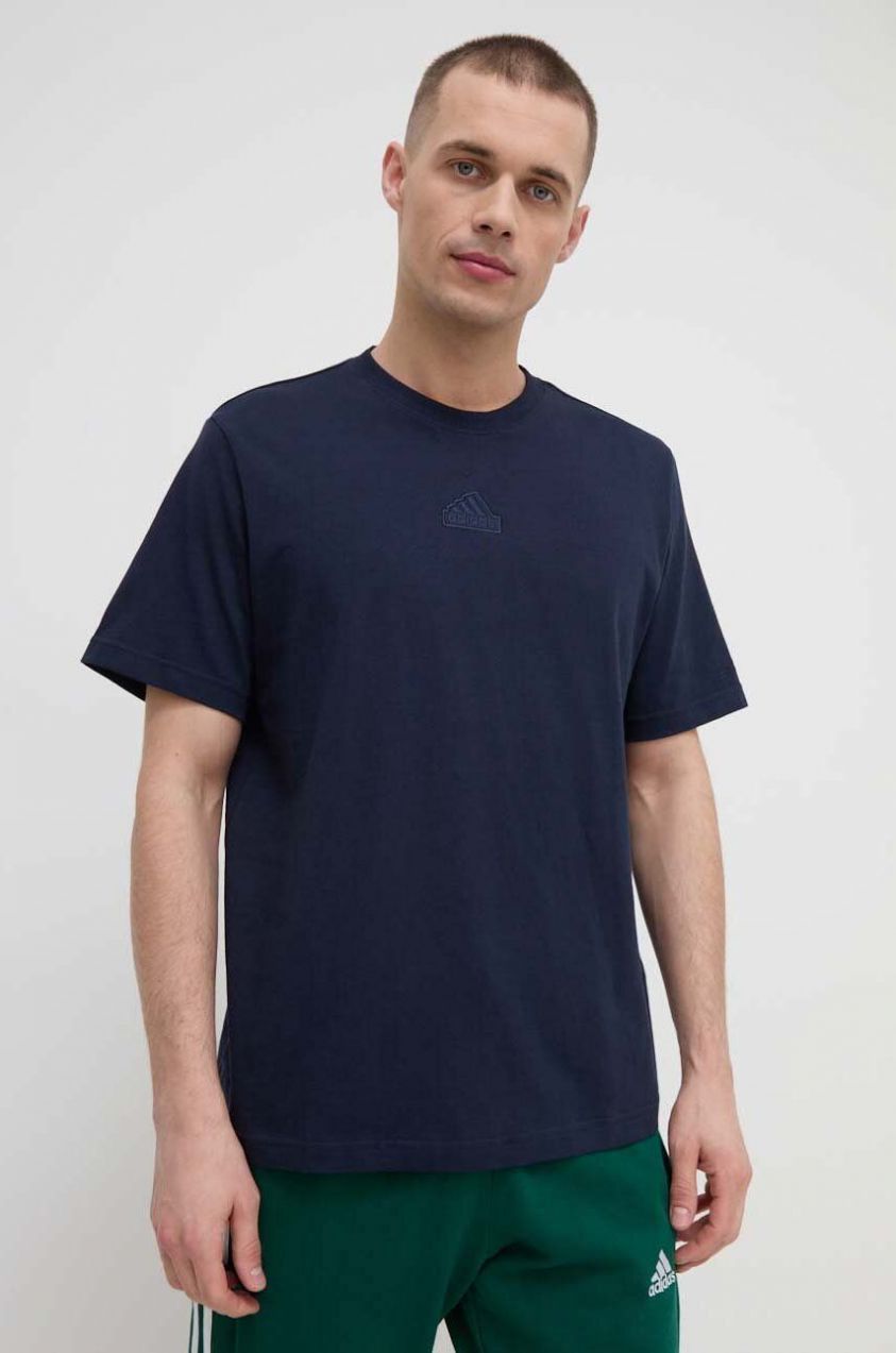 Bavlnené tričko adidas pánske, tmavomodrá farba, jednofarebný, IR5265