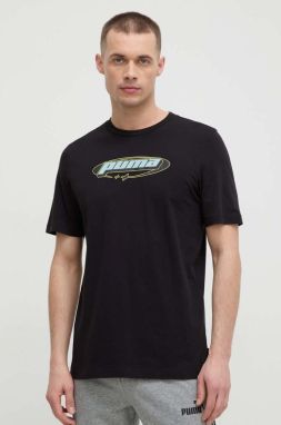 Bavlnené tričko Puma pánsky, čierna farba, s potlačou, 624271