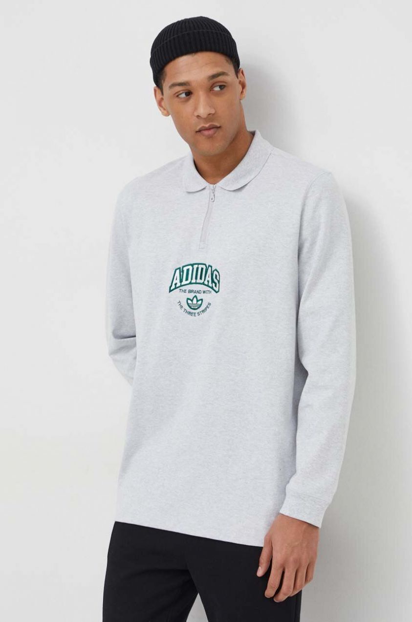 Bavlnená mikina adidas Originals pánska, šedá farba, s nášivkou,  IS0241