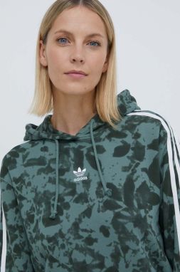 Bavlnená mikina adidas Originals dámska, zelená farba, s kapucňou, vzorovaná, IX5999