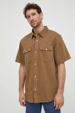 Bavlnená košeľa Levi's pánska, béžová farba, voľný strih, s klasickým golierom