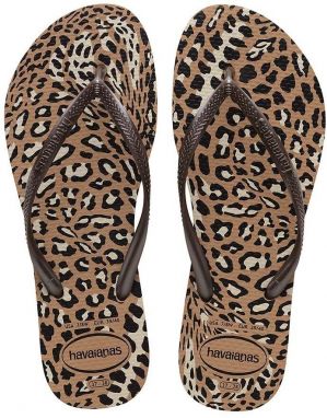 Žabky Havaianas SLIM ANIMALS dámske, hnedá farba, na plochom podpätku, 4103352.6841