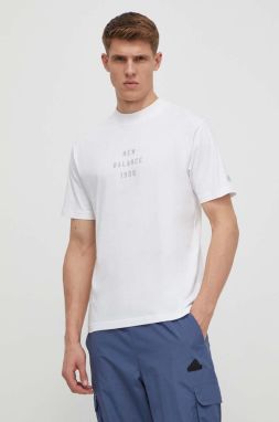 Bavlnené tričko New Balance pánske, biela farba, s potlačou, MT41519WT