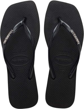 Žabky Havaianas SQUARE LOGO METALLIC dámske, čierna farba, na plochom podpätku, 4148257.2976