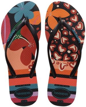 Žabky Havaianas SLIM PATCHWORK dámske, čierna farba, na plochom podpätku, 4148944.9446