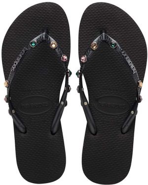 Žabky Havaianas SLIM LUXURY dámske, čierna farba, na plochom podpätku, 4149285.0090