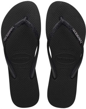 Žabky Havaianas SLIM GLITTER II dámske, čierna farba, na plochom podpätku, 4146975.1069