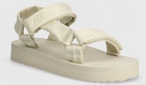 Sandále Armani Exchange dámske, béžová farba, na platforme, XDP044 XV841 01029