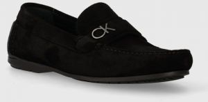 Semišové mokasíny Calvin Klein DRIVING SHOE BOLD LOGO pánske, čierna farba, HM0HM01448