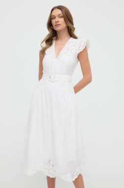 Ľanové šaty Twinset biela farba, maxi, áčkový strih