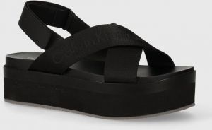 Sandále Calvin Klein Jeans FLATFORM SANDAL SLING IN MR dámske, čierna farba, na platforme, YW0YW01362,