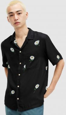 Košeľa AllSaints DAISICAL SS SHIRT pánska, čierna farba, voľný strih, MS548Z