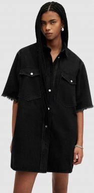 Rifľové šaty AllSaints LILY SS DENIM DRESS čierna farba, mini, oversize, W073DA