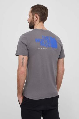 Bavlnené tričko The North Face pánske, šedá farba, s potlačou, NF0A87EW0UZ1