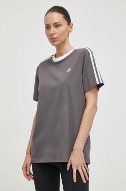 Bavlnené tričko adidas dámske, šedá farba, IS1564