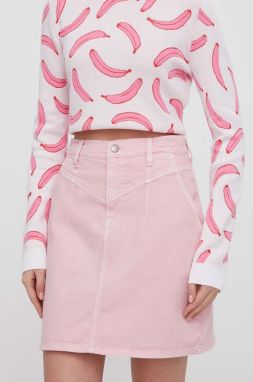 Rifľová sukňa Pepe Jeans ružová farba, mini, puzdrová