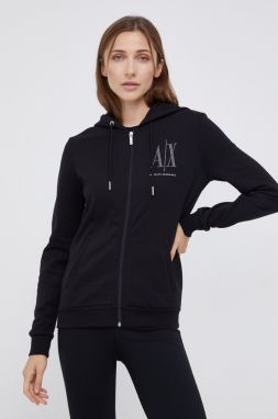 Bavlnená mikina Armani Exchange dámska, čierna farba, s nášivkou, 8NYM21 YJ68Z NOS