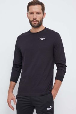 Bavlnené tričko s dlhým rukávom Reebok IDENTITY čierna farba, jednofarebný, 100070399