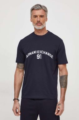 Bavlnené tričko Armani Exchange pánske, tmavomodrá farba, s nášivkou, 3DZTLP ZJLFZ