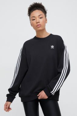 Mikina adidas Originals 3-Stripes Oversized Crew dámska, čierna farba, s nášivkou,  IU2423,