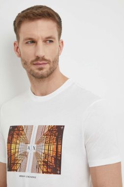 Bavlnené tričko Armani Exchange pánske, biela farba, s potlačou, 3DZTHV ZJBYZ