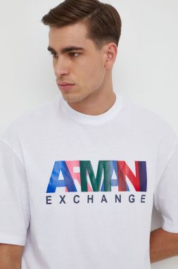 Bavlnené tričko Armani Exchange pánske, biela farba, s potlačou, 3DZTKA ZJH4Z