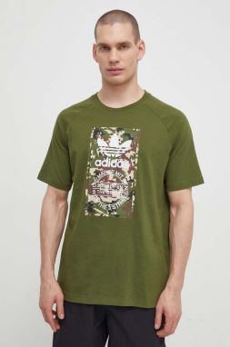 Bavlnené tričko adidas Originals Camo Tongue pánske, zelená farba, s potlačou, IS0248